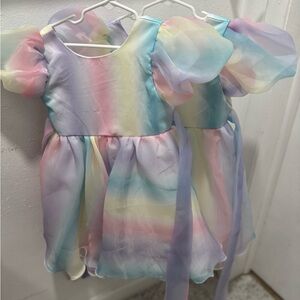 Kids Pastel Rainbow Puff Sleeve Dress